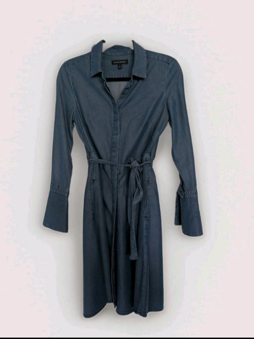 EUC Banana Republic Indigo Button-Front Shirt Dress with Tie Waist Sz 2